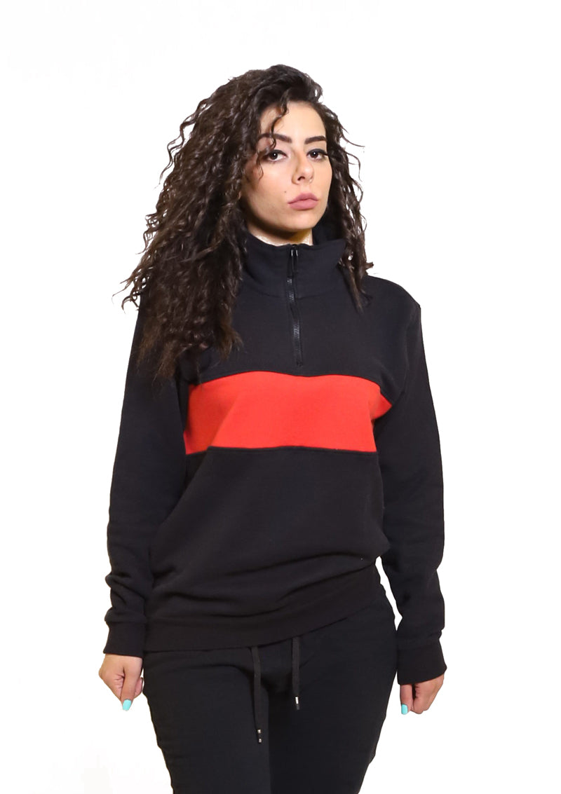 Zipper Neck Sweatshirt Black for Her